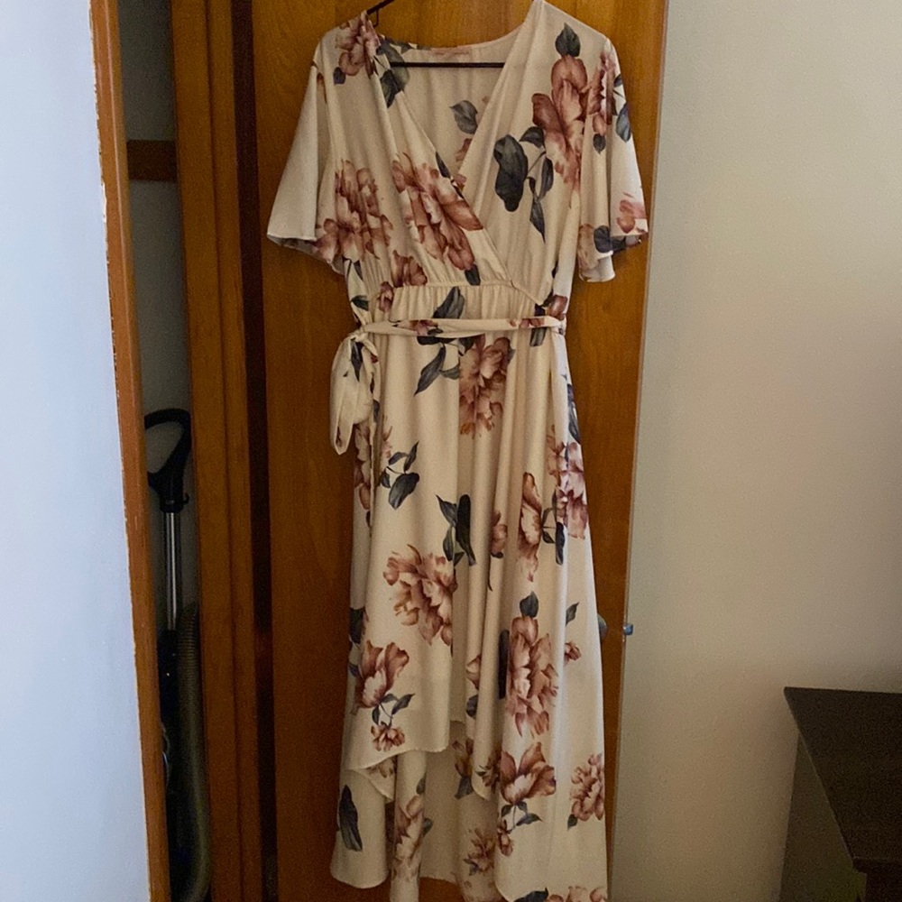 Pink Floral MIDI Dress - EUC